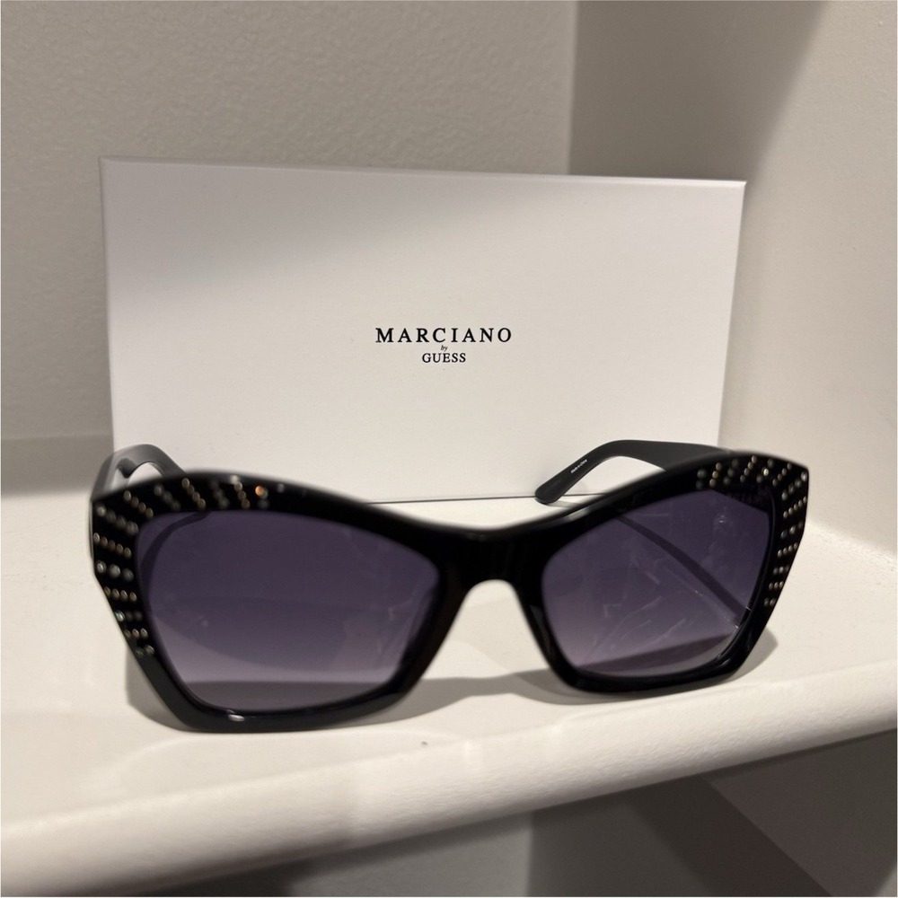 Marciano by GUESS GM00020 01B Black Studded Cat Eye Sunglasses Gray Tinted
